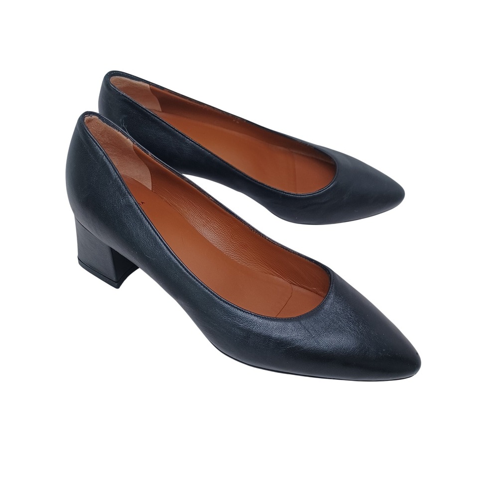 Aquatalia Black Leather Pointed Toe Block Heel Pumps Made in Italy Womens 6.5M